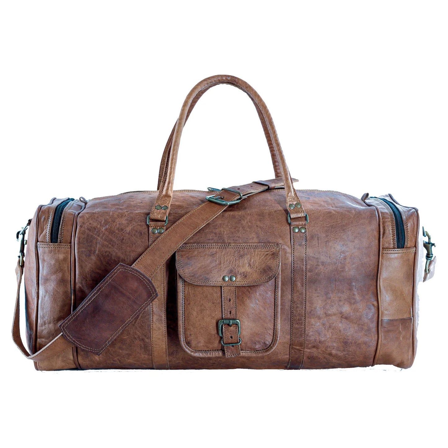 KPL 21 Inch Vintage Leather Duffel Travel Gym Sports Overnight Weekend Duffle Bags for Men and Women