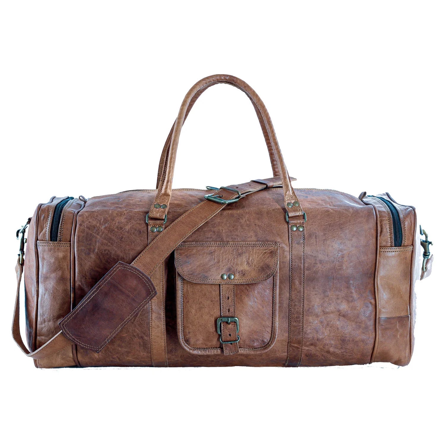 KPL 21 Inch Vintage Leather Duffel Travel Gym Sports Overnight Weekend Duffle Bags for Men and Women