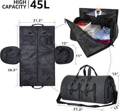 Carry on Garment Duffel Bag Convertible Grament Travel Suit Bag with Shoe Compartment Weekend Flight Bag for Men Women