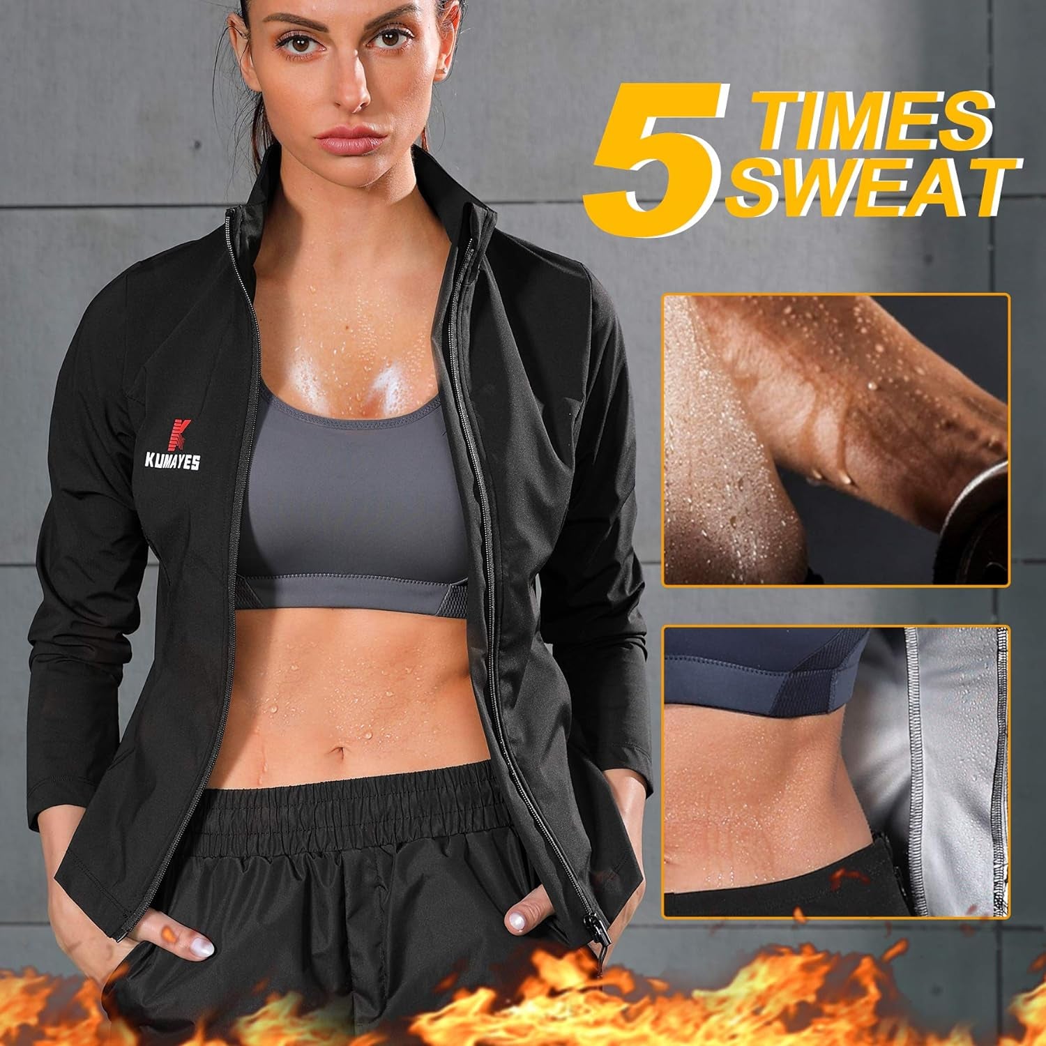 Sauna Suit for Women Waist Trainer Weight Loss Workout Jacket Slimming Body Shaper Long Sleeve Shirt with Zipper