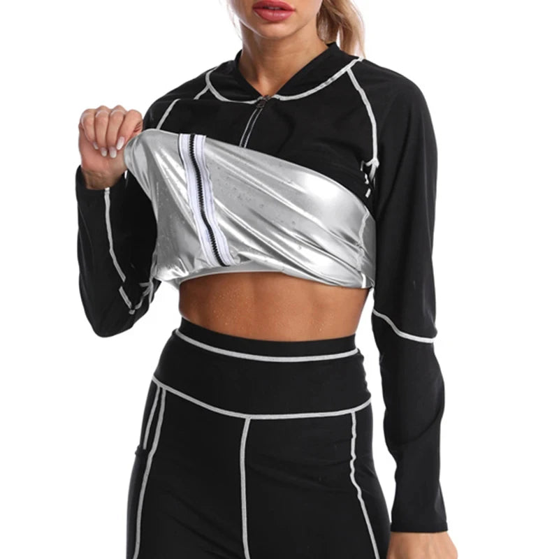 Sauna Set for Women Weight Loss Thermo Suit Hot Sweat Top Pants Fitness Jacket Leggings Fat Burner Fitness Exercise Workout Pant