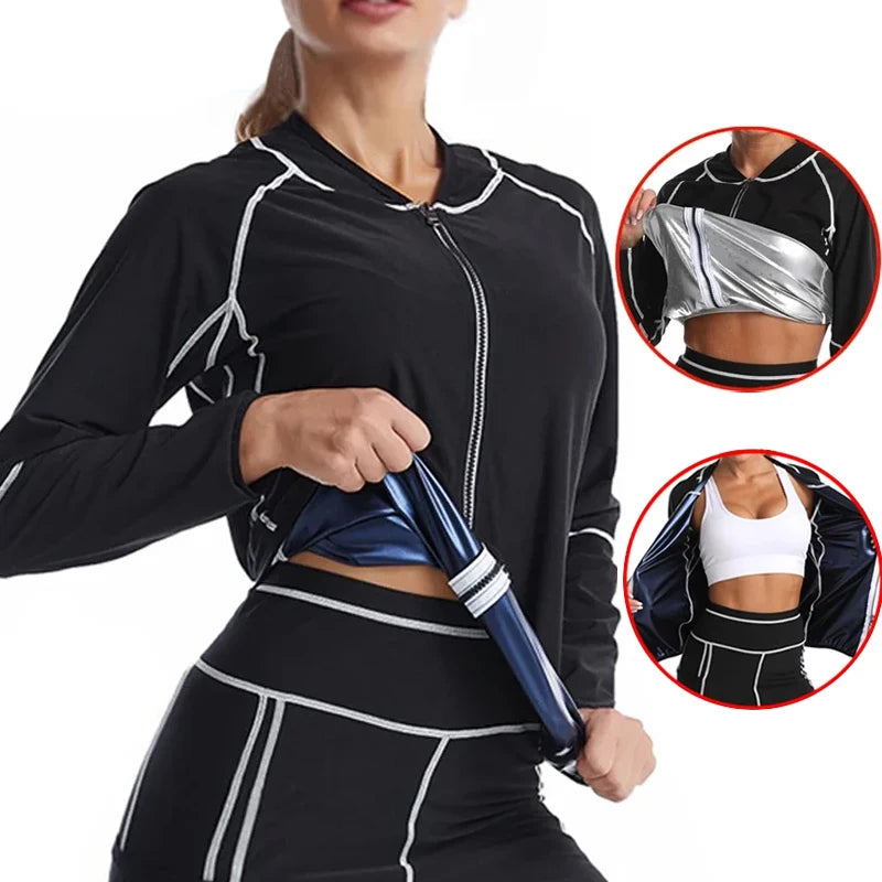 Sauna Set for Women Weight Loss Thermo Suit Hot Sweat Top Pants Fitness Jacket Leggings Fat Burner Fitness Exercise Workout Pant