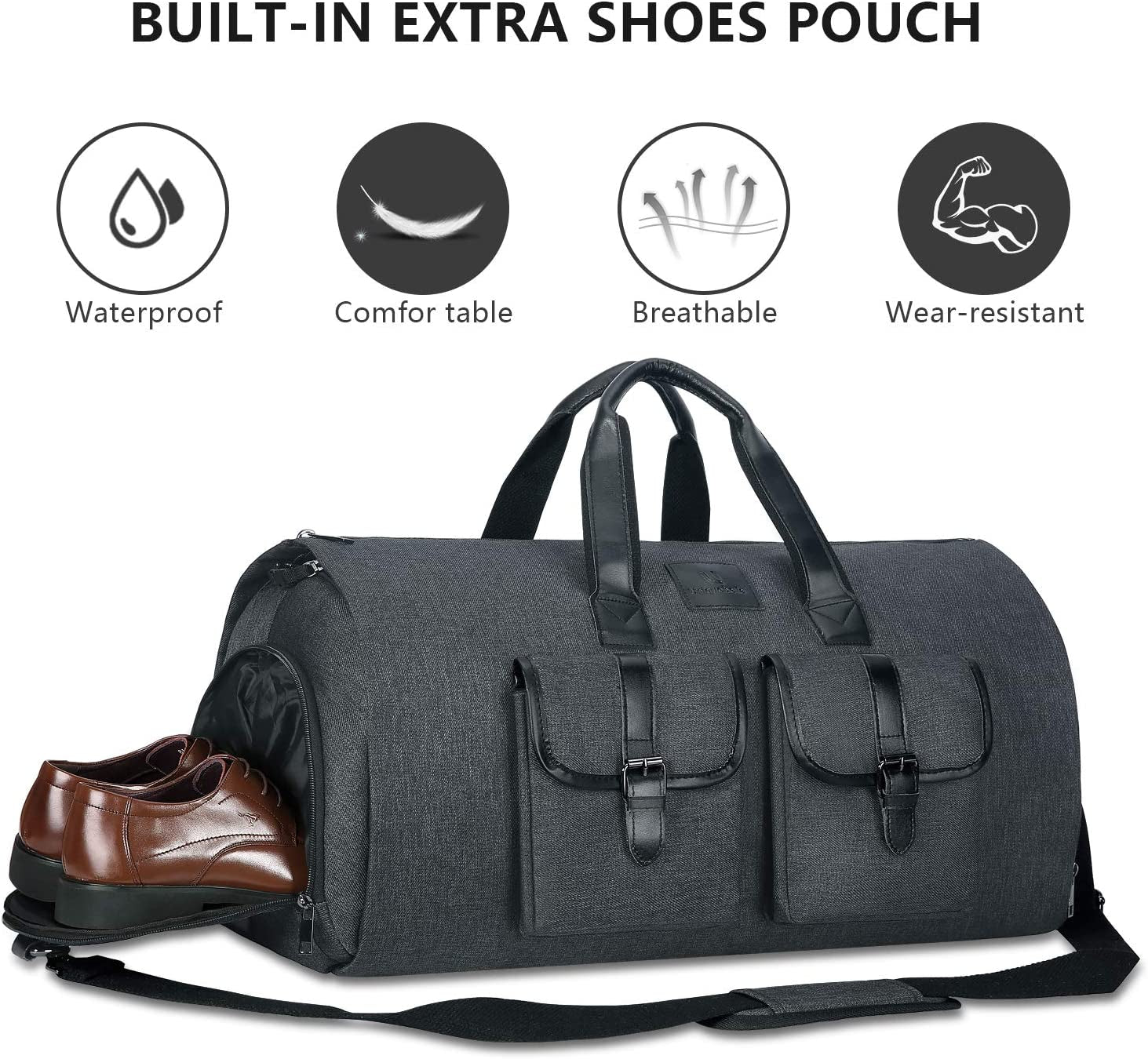 Carry on Garment Duffel Bag Convertible Grament Travel Suit Bag with Shoe Compartment Weekend Flight Bag for Men Women