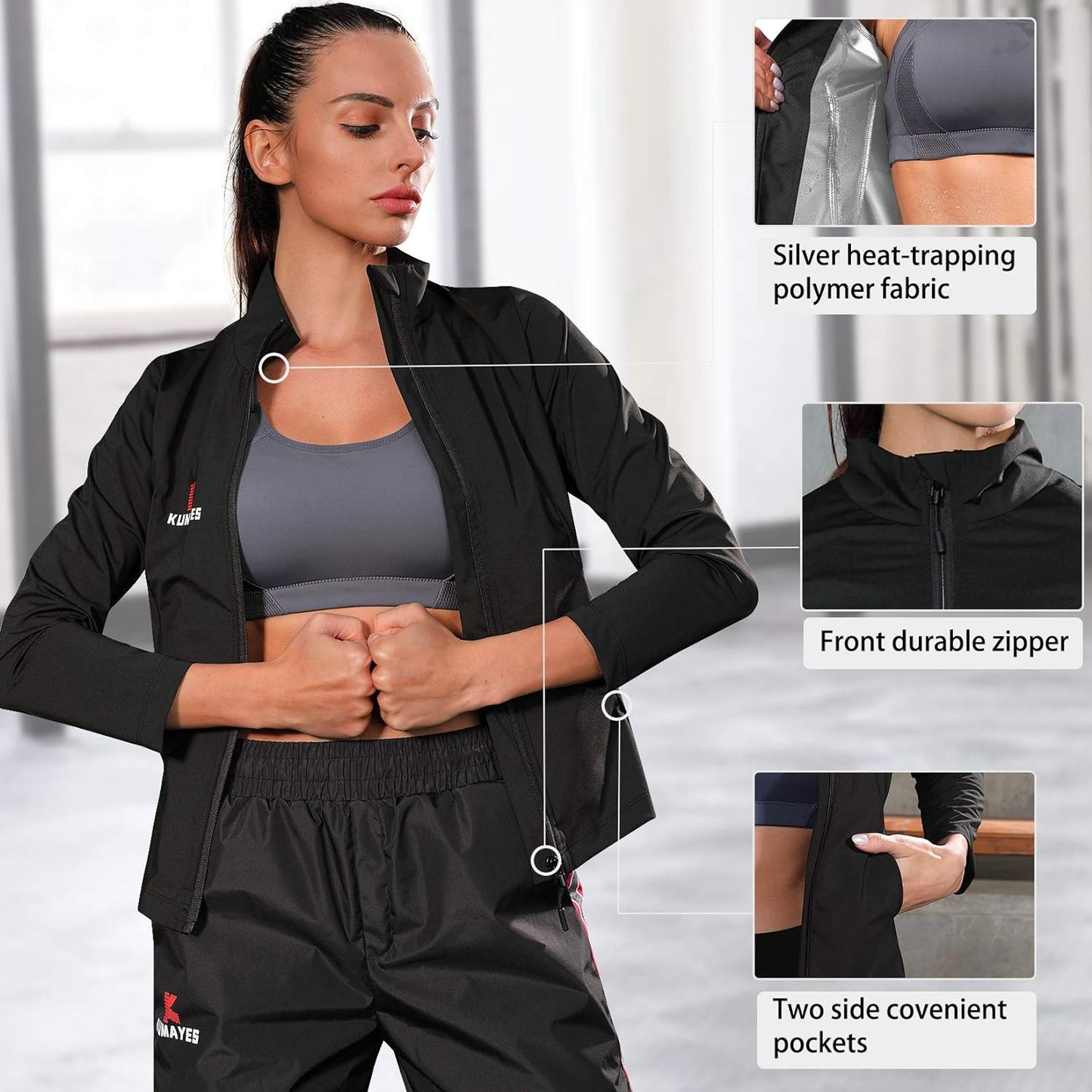 Sauna Suit for Women Waist Trainer Weight Loss Workout Jacket Slimming Body Shaper Long Sleeve Shirt with Zipper