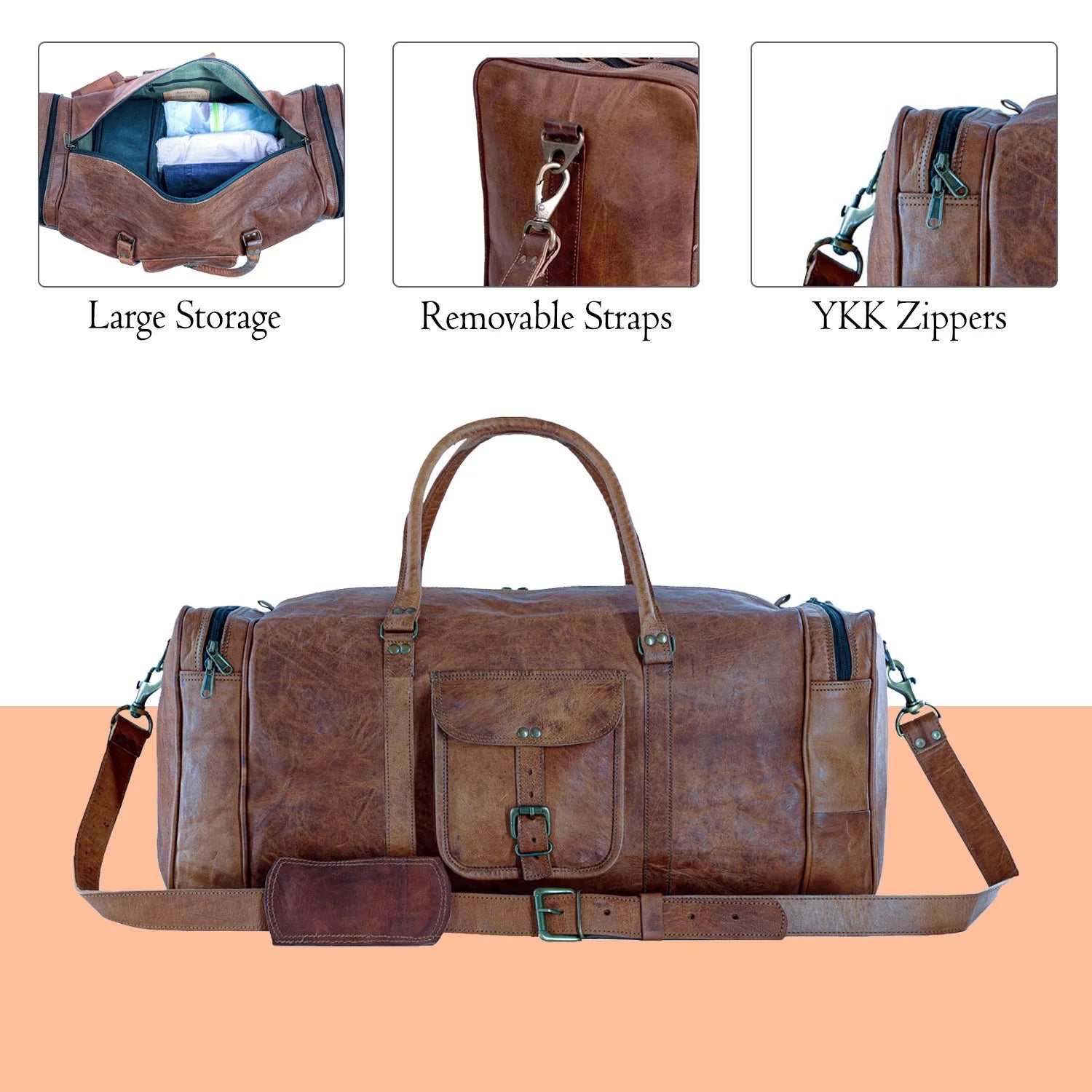 KPL 21 Inch Vintage Leather Duffel Travel Gym Sports Overnight Weekend Duffle Bags for Men and Women