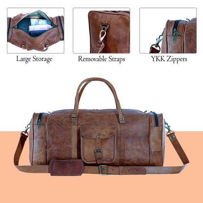 KPL 21 Inch Vintage Leather Duffel Travel Gym Sports Overnight Weekend Duffle Bags for Men and Women